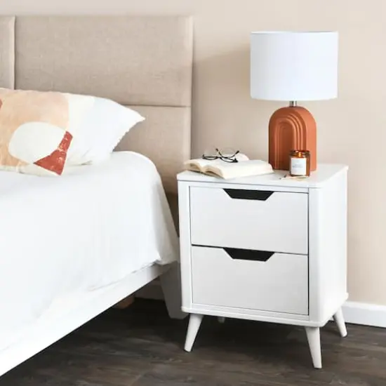 Hello Honey® 26" Yume Mid Century Modern Solid Wood Nightstand with 2 Storage Drawers White Finish {3}