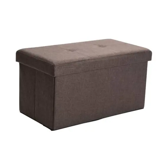 Simplify 30" Faux Linen Double Folding Storage Ottoman Camel {2}