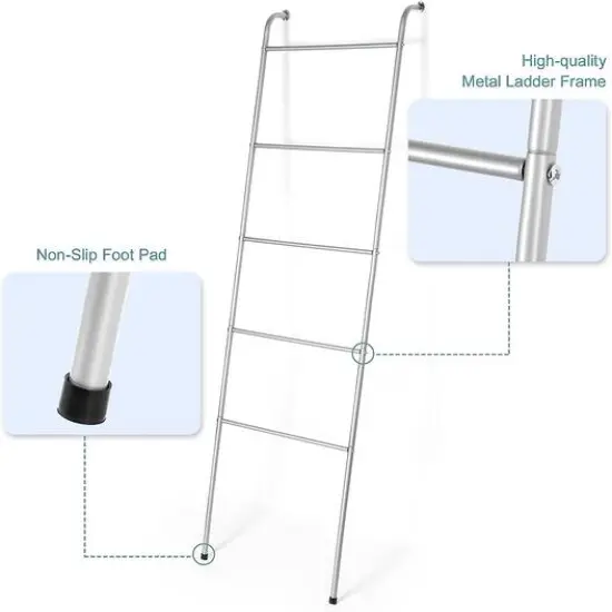 NEX&trade; 5ft. 5-Tier Silver Wall-Mounted Metal Towel Ladder {7}