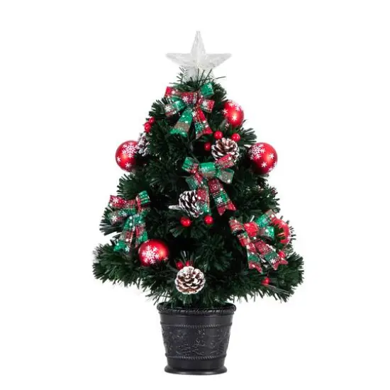2ft. Pre-Lit Fir Artificial Christmas Tree in Planter, White Optic Fiber Lights {1}