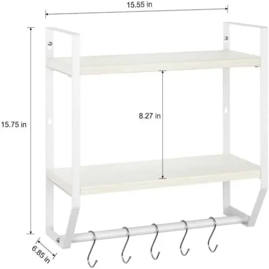 2-Layer Wall Mounted Rustic Shelves with Iron Towel Bar White {4}