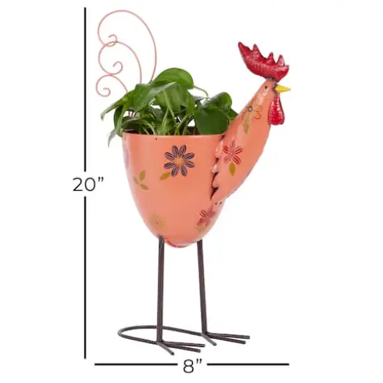 20" Pink Iron Eclectic Rooster Planter {8}
