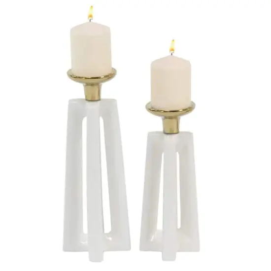 CosmoLiving by Cosmopolitan White Ceramic Modern Candle Holder Set {1}