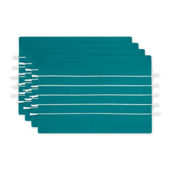 DII&reg; Stripe Tassel Placemats, 4ct. Teal/Off-White {1}