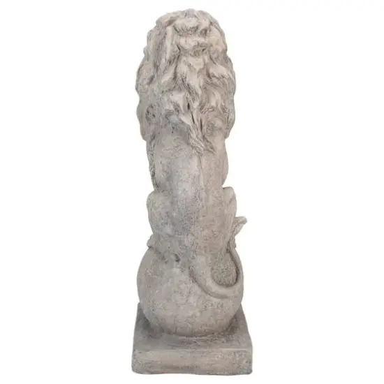 18" Lion Sitting on Ball Pedestal Outdoor Garden Statue {6}