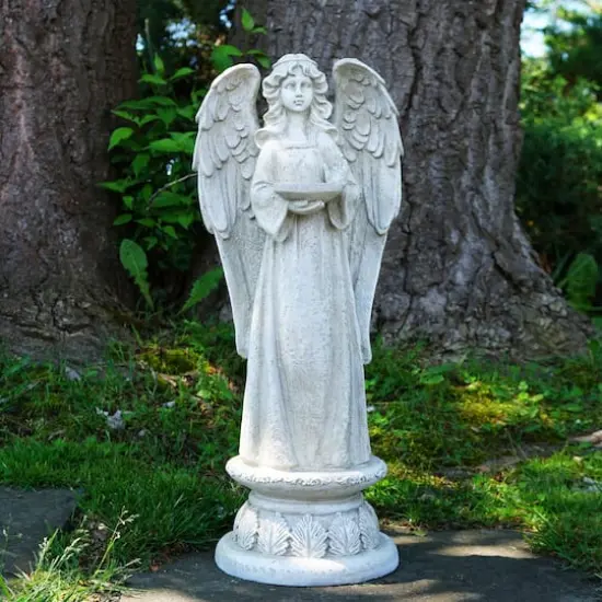 22.5" Gray Standing Angel with Bird Bath & Votive Candle Holder Outdoor Statue {3}