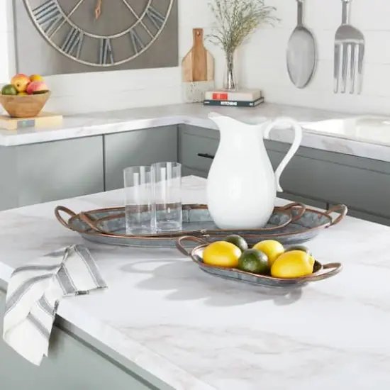 Set of 3" Grey Metal Farmhouse Tray, 14", 22", 28" {11}