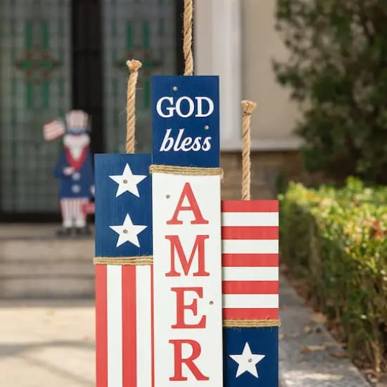Glitzhome&reg; 36.25" Lighted Wood Patriotic Firecracker Porch D&eacute;cor {4}