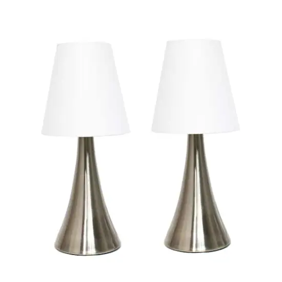 Simple Designs Valencia Mini Touch Table Lamp Set Brushed Nickel/White {1}