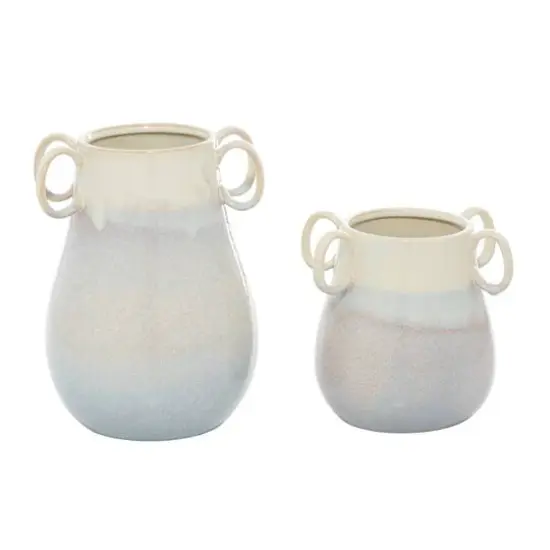 Set of 2 White Ceramic Farmhouse Vase, 12" x 10" x 9" {7}