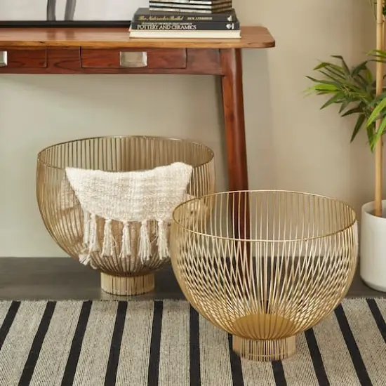 Gold Metal Caged Style Decorative Bowl Set {3}