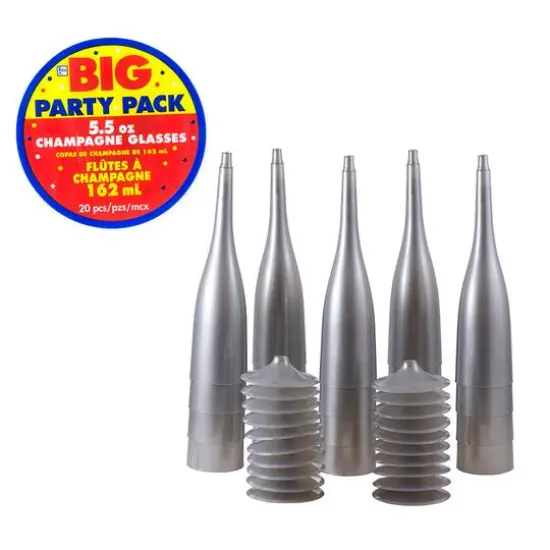 JAM Paper 5.5oz. Plastic Champagne Flutes, 20ct. Silver {3}