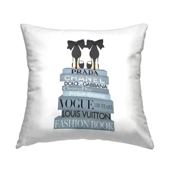Stupell Industries Blue Fashion Bookstack Glam Black Heels Throw Pillow, 18" x 18" {1}