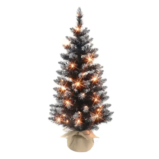 3ft. Pre-Lit Black Pine Artificial Christmas Tree, Clear Incandescent Lights {1}