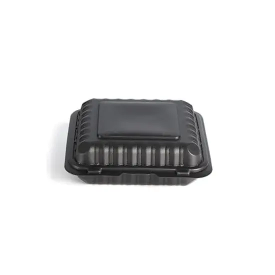 9" Black Single-Compartment Clamshell Take Out Containers, 150ct. {5}