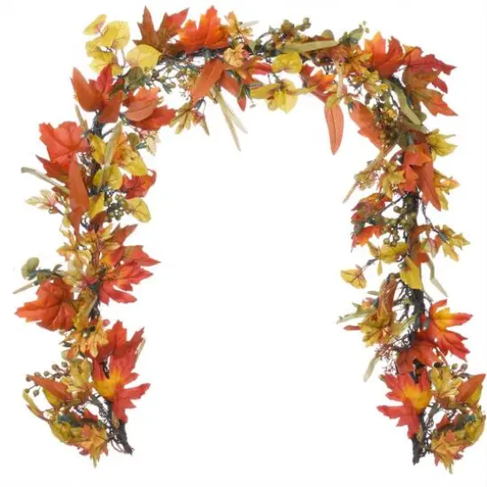 9ft. LED Lit Fall Harvest Leaf Artificial Garland {1}