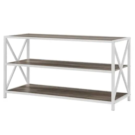 Walker Edison Gray Wash X-Frame Industrial Wood Bookshelf {6}
