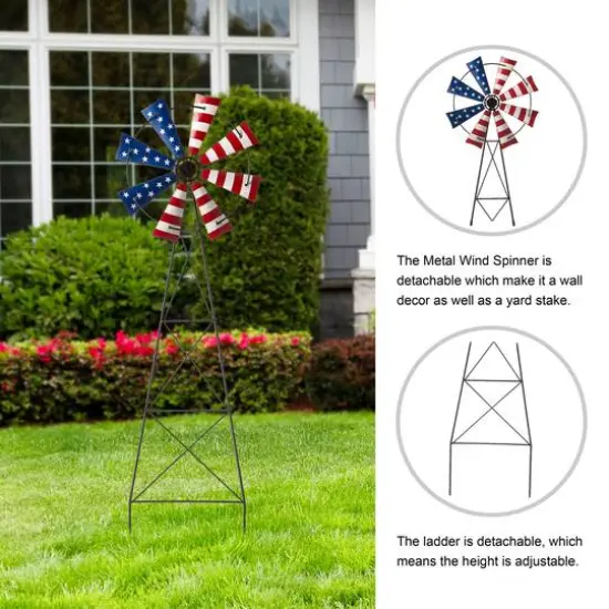 Glitzhome&reg; 41" Stars & Stripes Metal Wind Spinner Yard Stake {5}