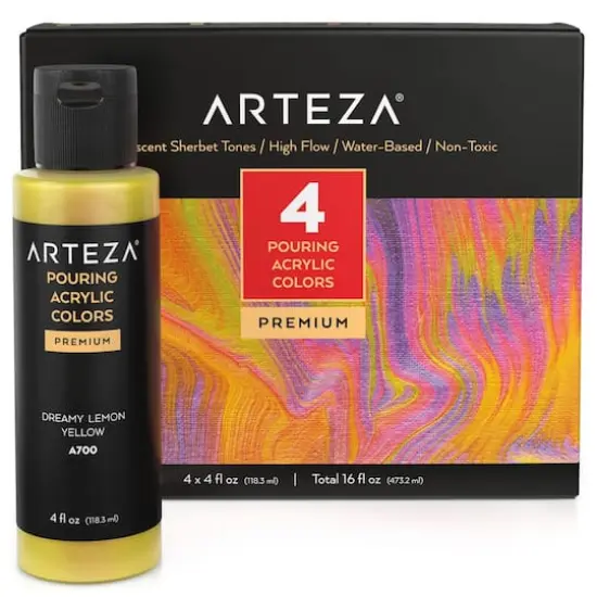 Arteza&reg; 4 Color Iridescent Sherbet Tones Acrylic Pouring Paint Set {1}