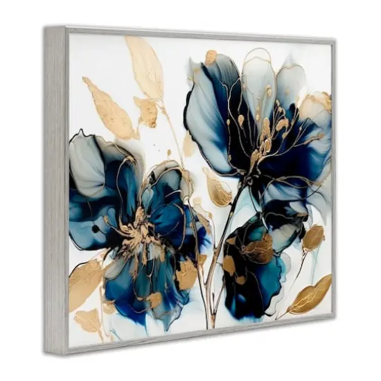 Stupell Industries Blue Swirling Modern Flowers Framed Giclee Art Gray {4}