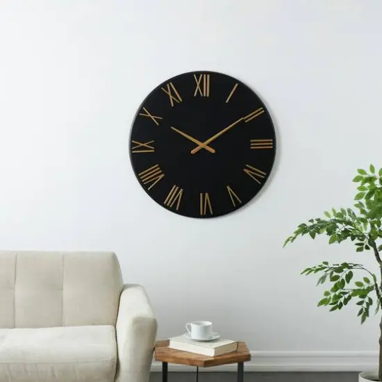 31" Modern Black & Gold Metal Wall Clock {3}