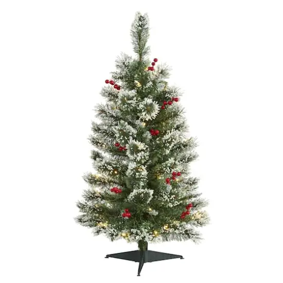 3ft. Pre-Lit Frosted Swiss Pine & Berries Artificial Christmas Tree with Clear LED Lights {1}
