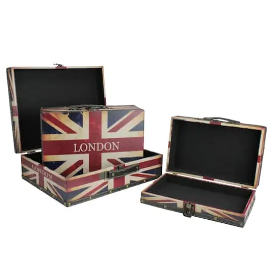 Rustic British Flag Wooden Storage Boxes Set {4}