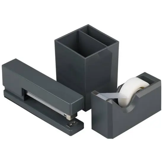 JAM Paper Stapler, Tape Dispenser & Pen Holder Trio Kit Gray {1}