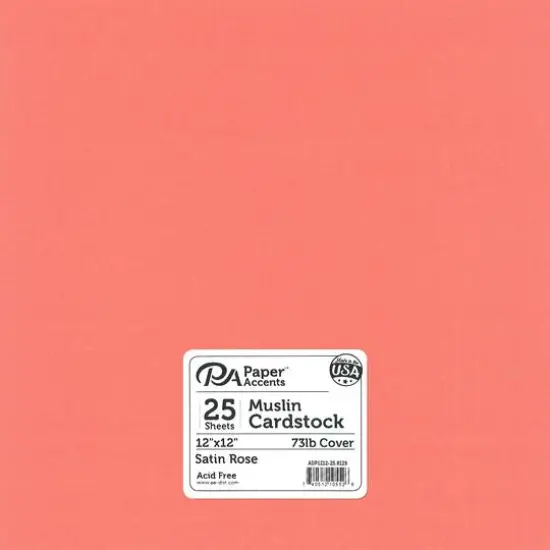 PA Paper&trade; Accents 12" x 12" Muslin 73lb. Cardstock, 25 Sheets Satin Rose {1}