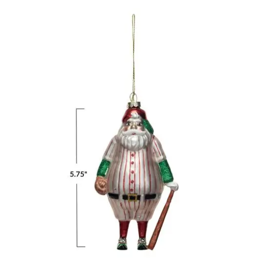 Hello Honey&reg; 5.75" Glass Santa in Baseball Outfit Ornament with Bat & Glitter {4}
