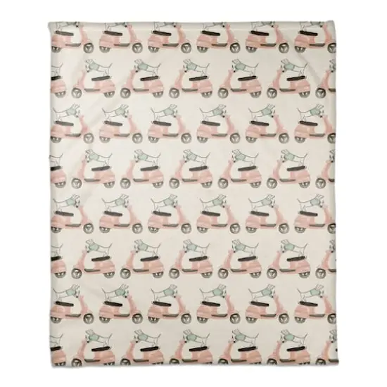 Dog Scooter Pink Mint 50" x 60" Coral Fleece Blanket {1}