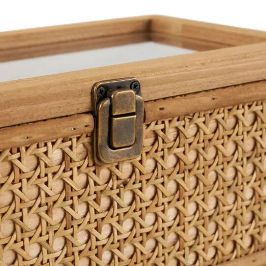 Brown Handmade Woven Rattan Box with Glass Top Set {6}