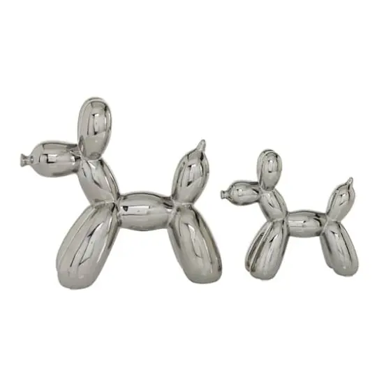 Silver Porcelain Balloon Animal Dog Sculpture Set {3}