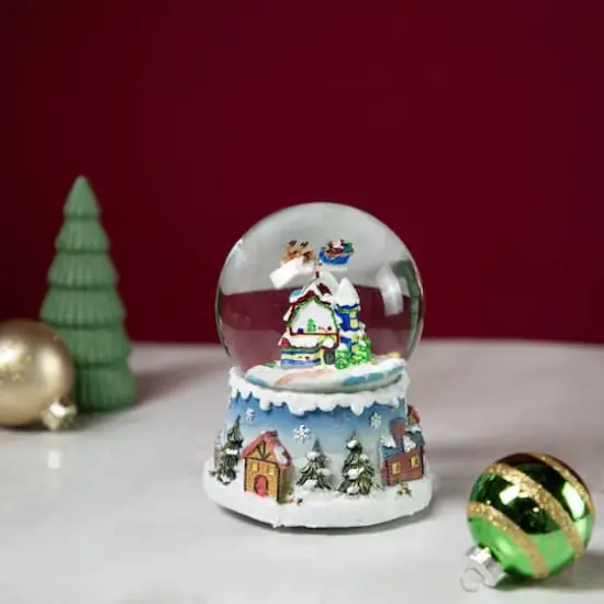 5.5" Santa Claus on Sleigh with Snowy Village Rotating Musical Water Globe {5}