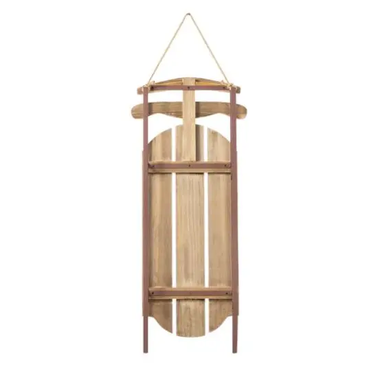 Glitzhome&reg; 34.25"&nbsp;Wooden Natural Christmas Sleigh Porch Decor {8}