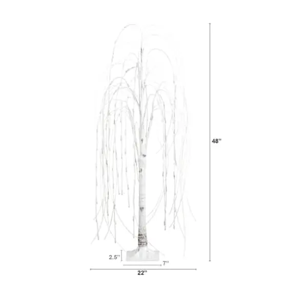 4ft. Pre-Lit White Weeping Willow Artificial Christmas Tree, Warm White LED Lights {8}