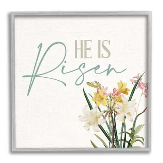 Stupell Industries He Is Risen Religious Easter Holiday Flower Blossoms Framed Giclee Art Gray {1}