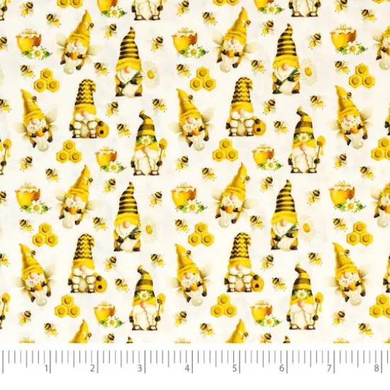 SINGER White Bee Gnomes Cotton Fabric {1}