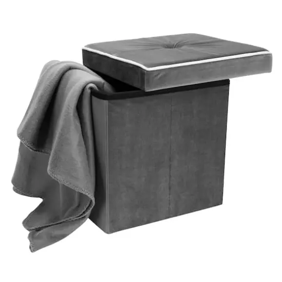 Simplify Collapsible Velvet Storage Ottoman Gray {4}
