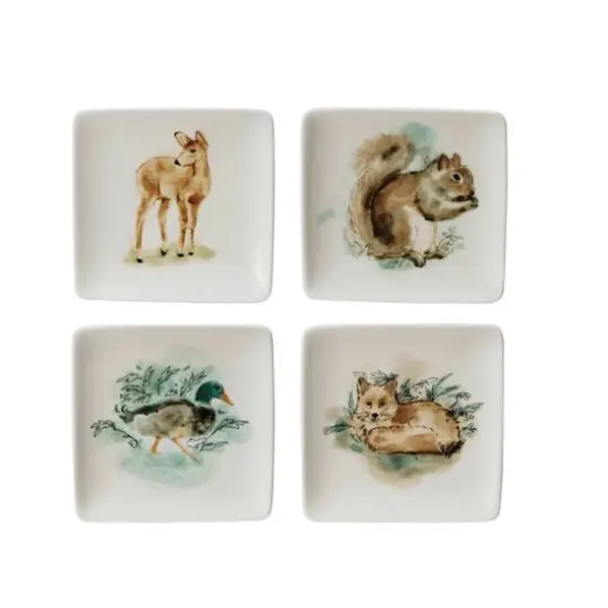 Hello Honey&reg; 4" Woodland Animal Square Stoneware Plate Set {1}
