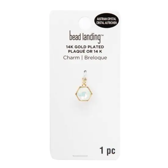 14K Gold Plated White Opal Austrian Crystal Hexagon Charm by Bead Landing&trade; {6}