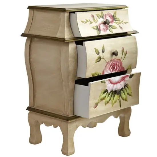 3-Drawer Antique Night Stand with Floral Art {3}