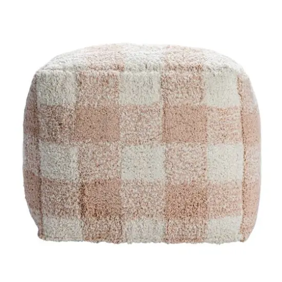 Hello Honey&reg; 18" Blush & Cream Plaid Cotton Tufted Pouf {8}