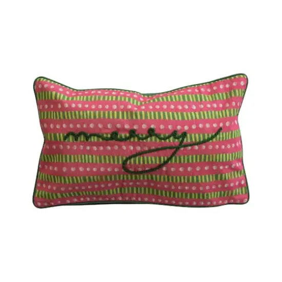 Hello Honey&reg; 20" Multicolor Merry Embroidered Lumbar Pillow {1}