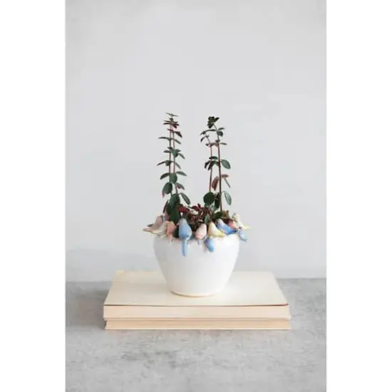 Hello Honey® 6'' Reactive Glaze Stoneware Planter with Birds on Rim {7}