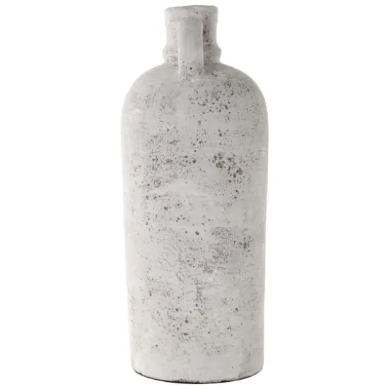 22" Cream Ceramic Antique Style Textured Vase with Curved Handle {3}