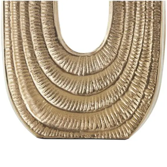 16" Gold Aluminum Metal Geometric Circular Vase with Linear Etchings {6}