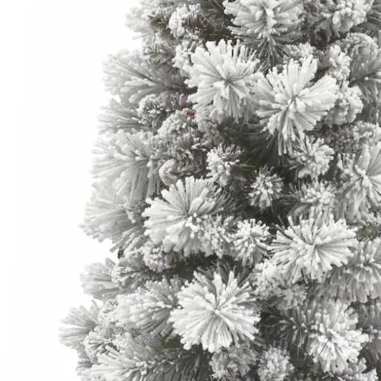 7.5ft. Pre-Lit Flocked Portland Pine Artificial Pencil Christmas Tree, Pink Lights {6}