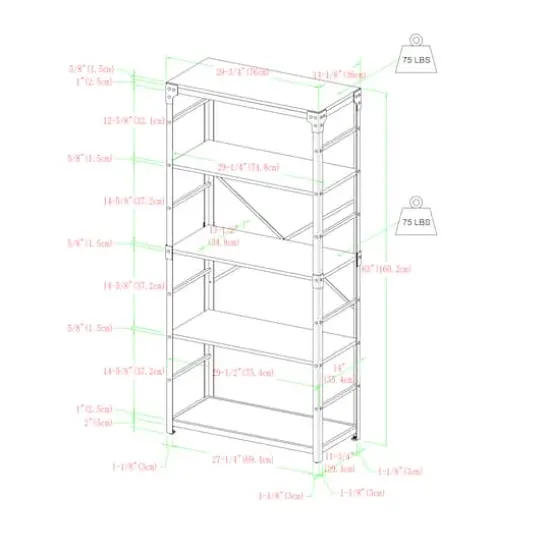 Walker Edison 64" Graywash Angle Iron Industrial Bookcase {5}