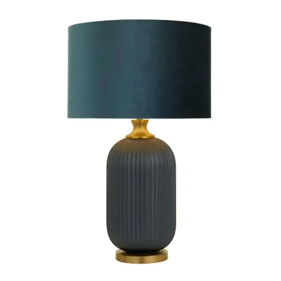 Blue Velvet Transitional Table Lamp, 26" x 16" x 16" {1}